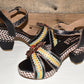 L'Artiste Spring Step Astarr Floral Houndstooth Sandals Size 37 (US 6.5-7) NIB