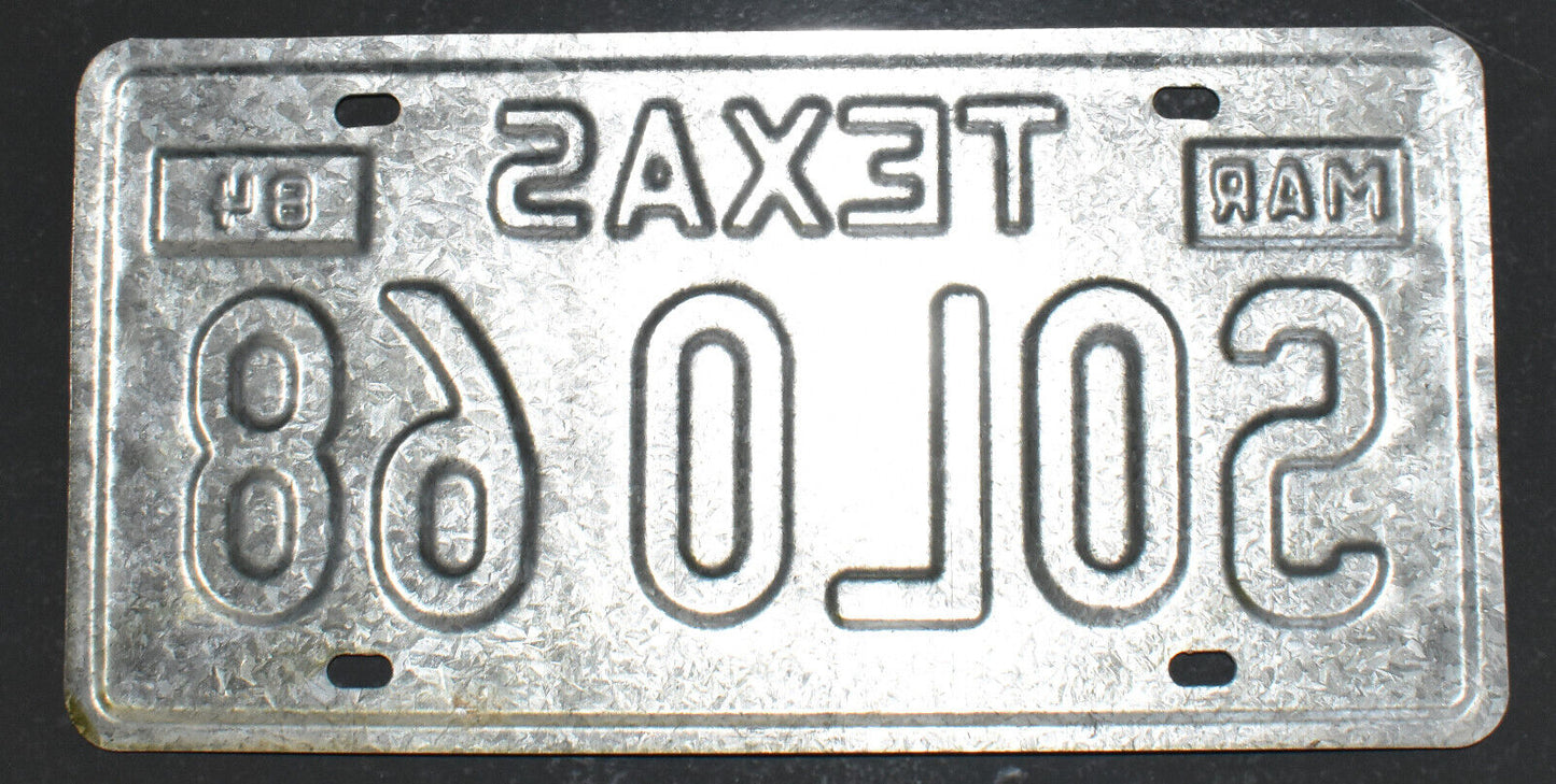 Vintage Personalized License Plate Texas SOLO68 Single 1984