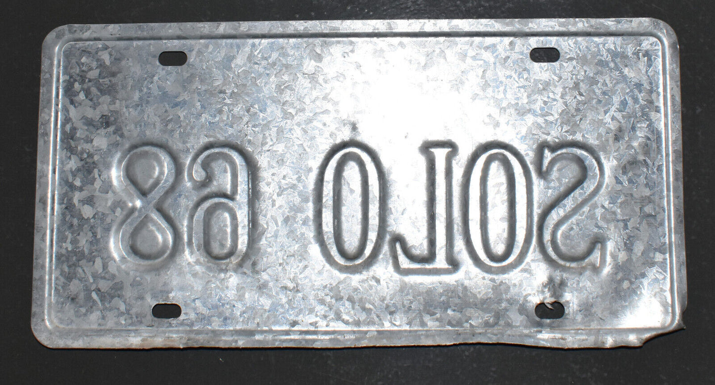 Vintage Personalized License Plate Texas SOLO68 Single 1990's