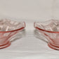 Pair Vintage Pink Glass Octagon Bowls Etched Floral Design Pinstripe Pattern