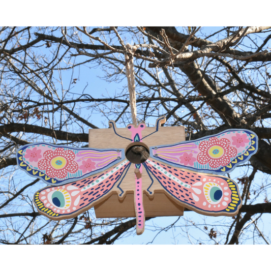 Wood & Galvanized Metal Birdhouse Handpainted Dragonfly Hanging Birdhouse New