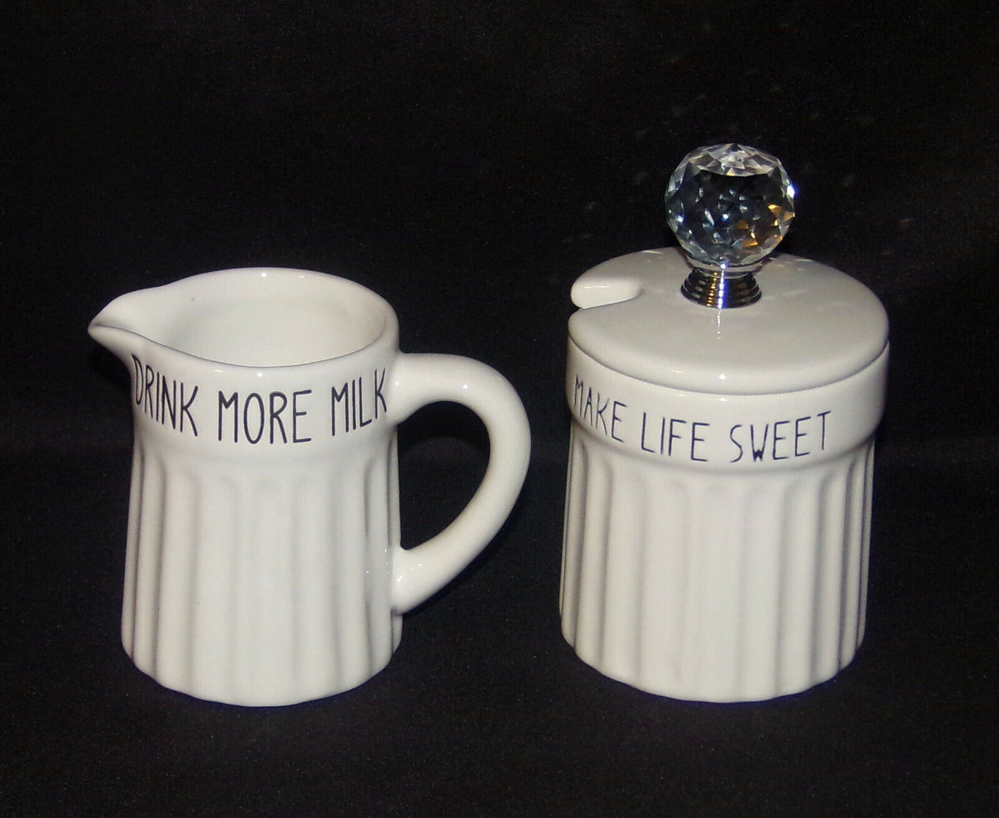 White Creamer Sugar Jars Drink More Milk Pitcher Make Life Sweet Lidded Creamer