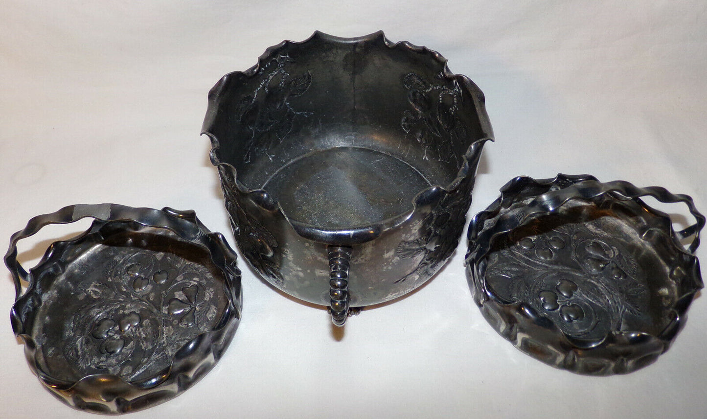 Antique Pairpoint Silverplate Baskets Quadruple Plate Repousse Baskets 3pc Set