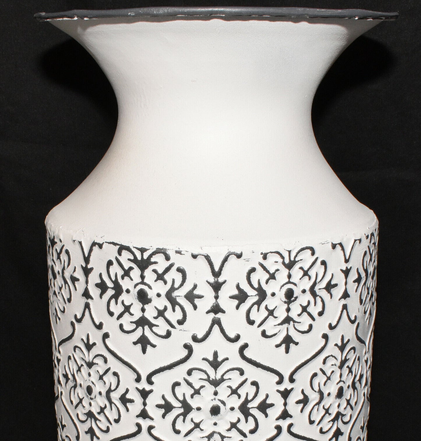 Black White Embossed Milk Can Flower Vase 14" Metal Floral Flower Can Vase New