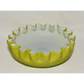 Vintage Cased Satin Glass Rose Bowl Green Handblown Crimped Glass Bowl Dish