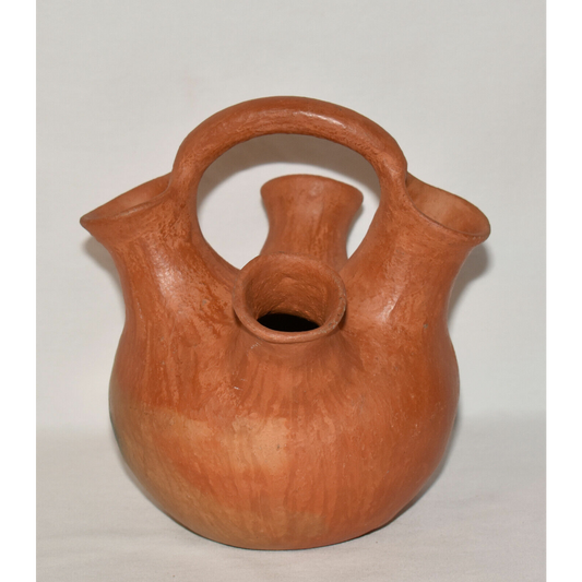 Vintage Native American Terracotta Pottery Jar Four Spout Pottery Jar w Handle