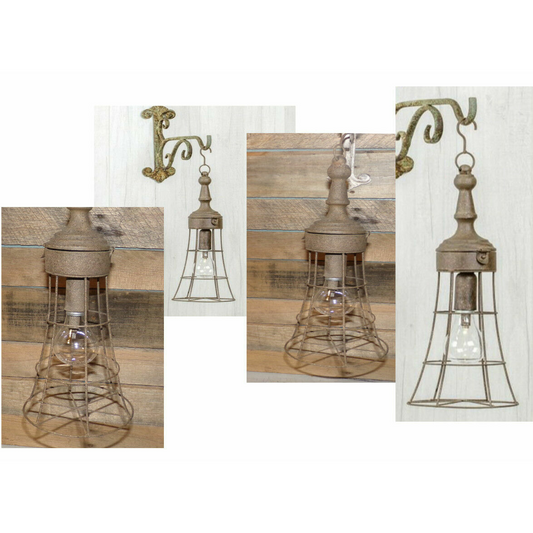 Peyton Rustic Metal Hanging Lantern Lamp Light Caged LED Lantern 6Hour Timer New