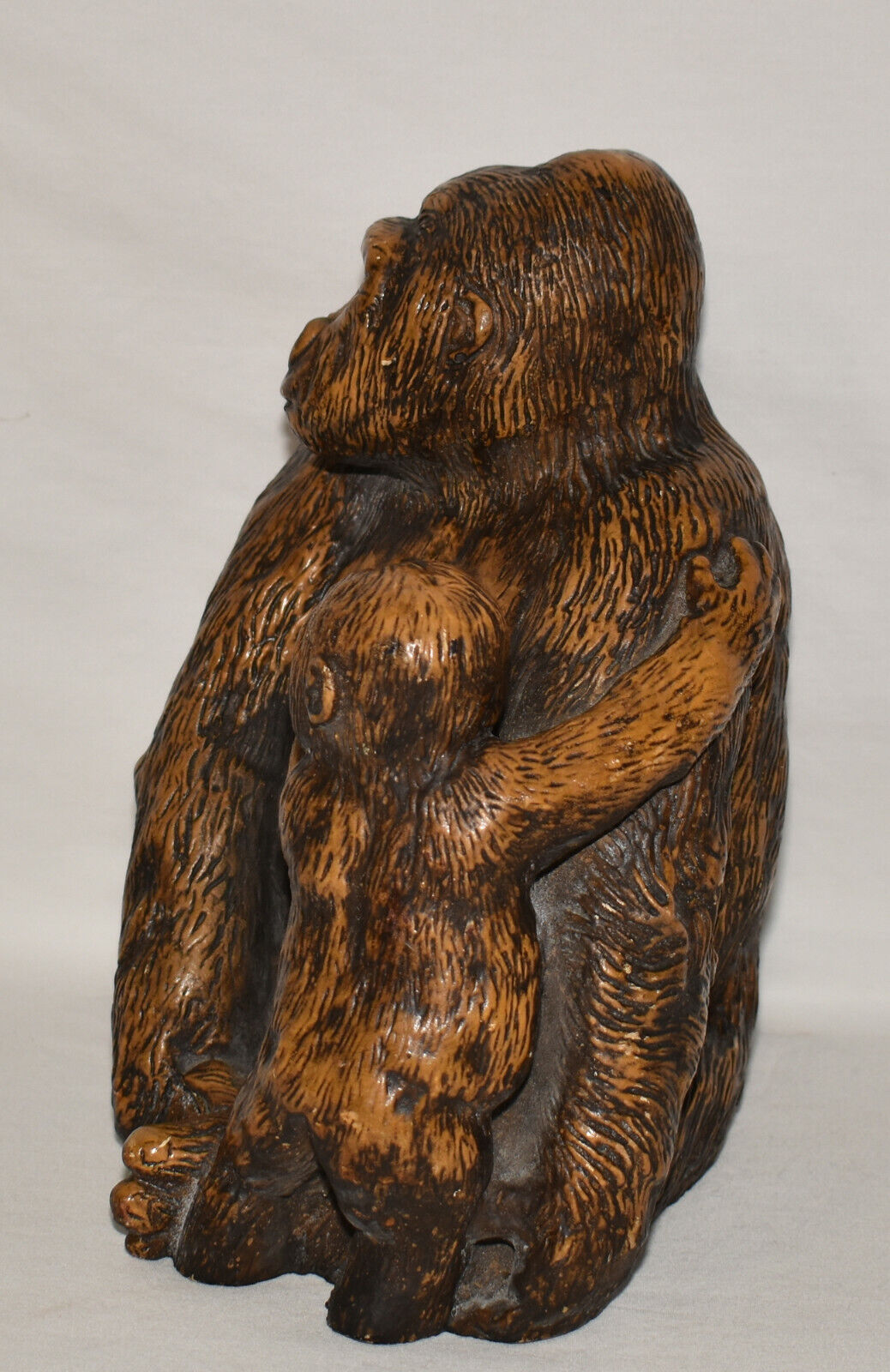 Vintage 9" Gorilla Figure Mama & Baby Gorilla Figurine Brown Black Cast Resin