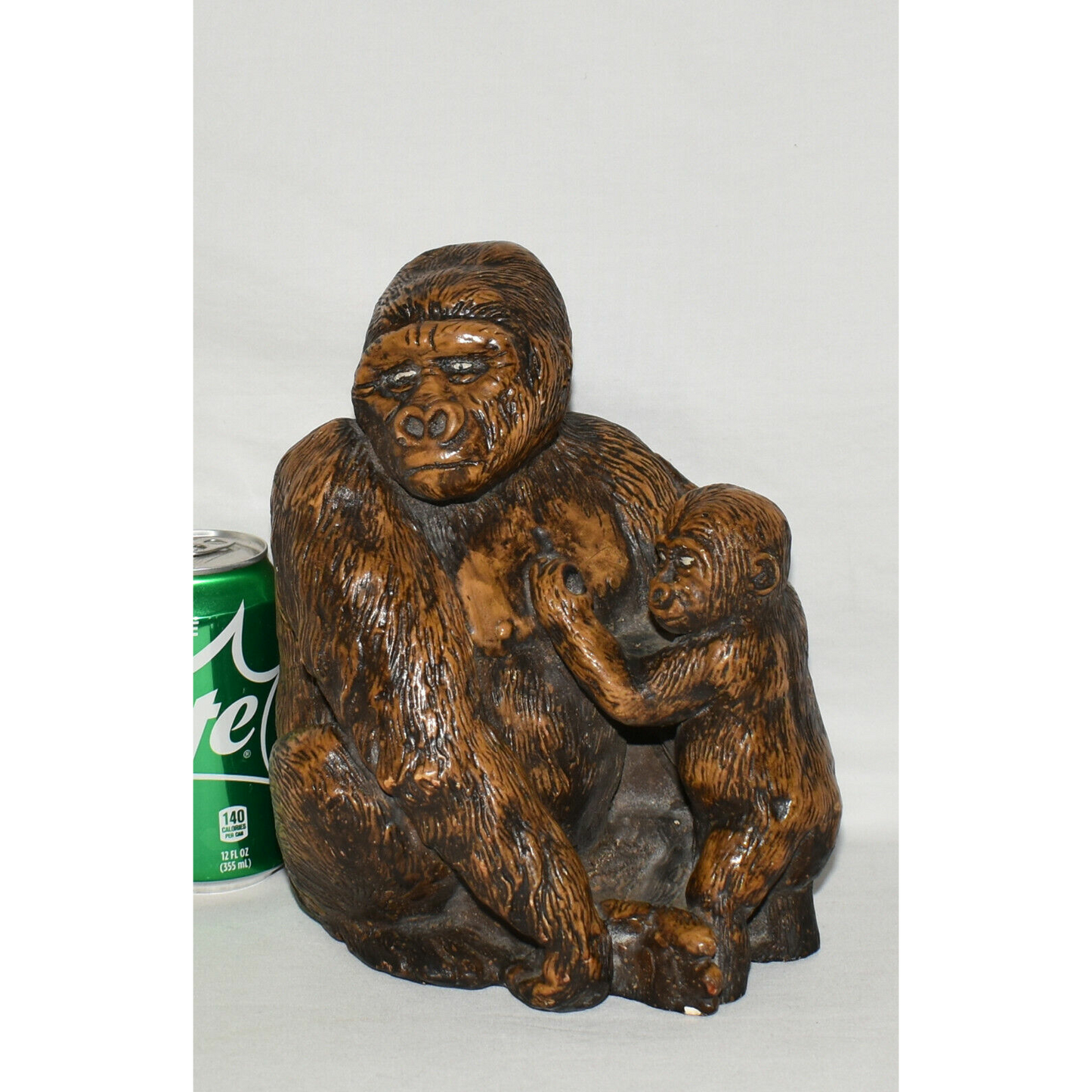 Vintage 9" Gorilla Figure Mama & Baby Gorilla Figurine Brown Black Cast Resin
