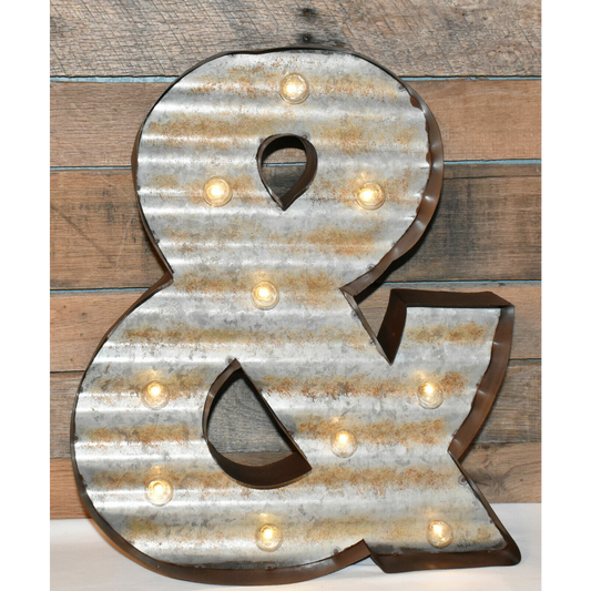 Large 21" Galvanized Marquee Ampersand Sign Battery Operated Light Up Sign New