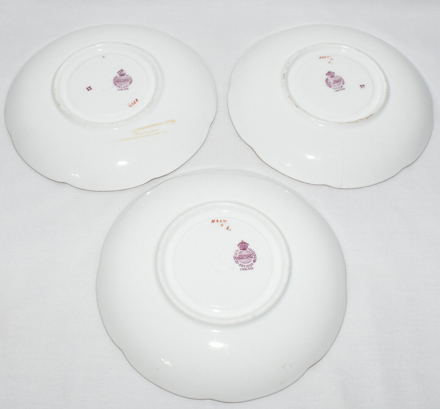 Antique Mintons Saucers Plates 5.5" Porcelain Saucers Inset Cup Holder c.1912-50