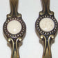 6pc Vintage Set 5" Brass Drawer Pulls Double Screw Holes Gold & Cream Beaded Detail