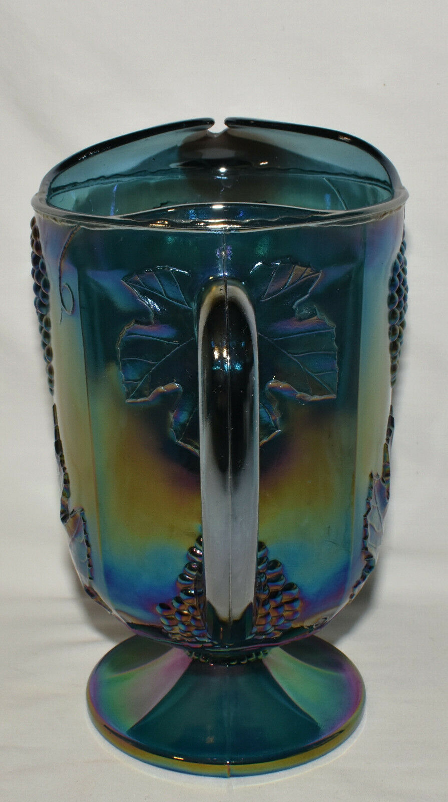 Blue Carnival Glass Pitcher- Vintage