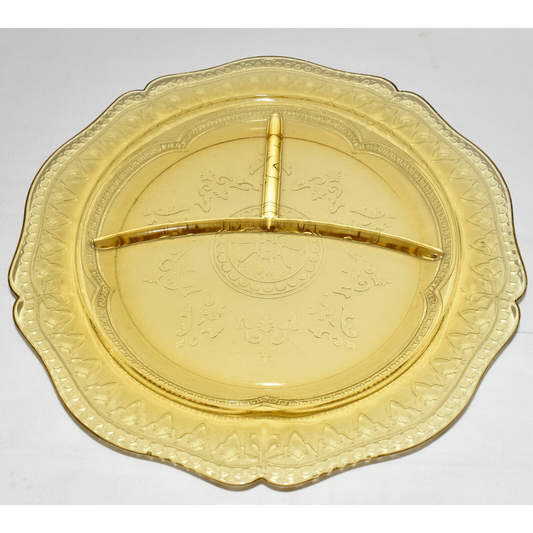 1930s Patrician Spoke Amber Glass Divided Plates Elegant Depression Glass *7PCS*