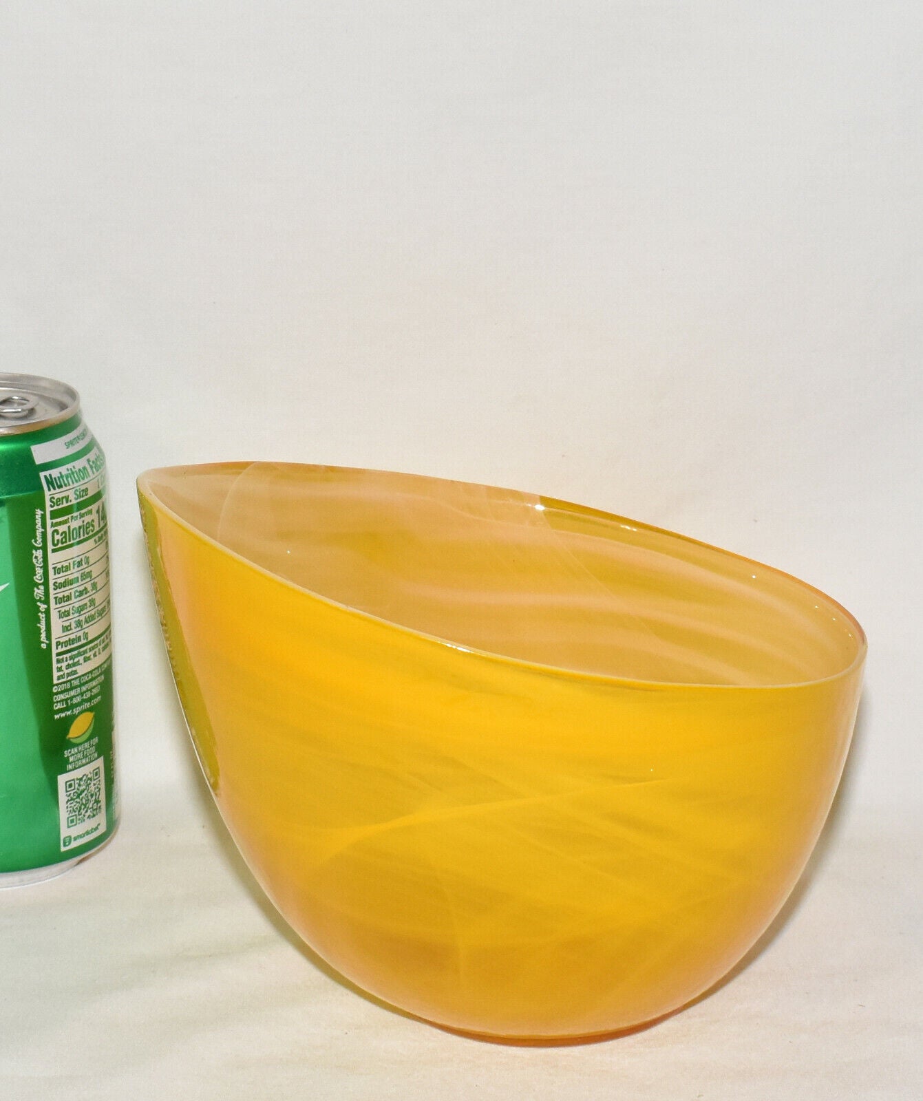 Pair Vintage Art Glass Bowls Yellow Swirl Angle Bowl Decorative 7" Angle Glass Bowls