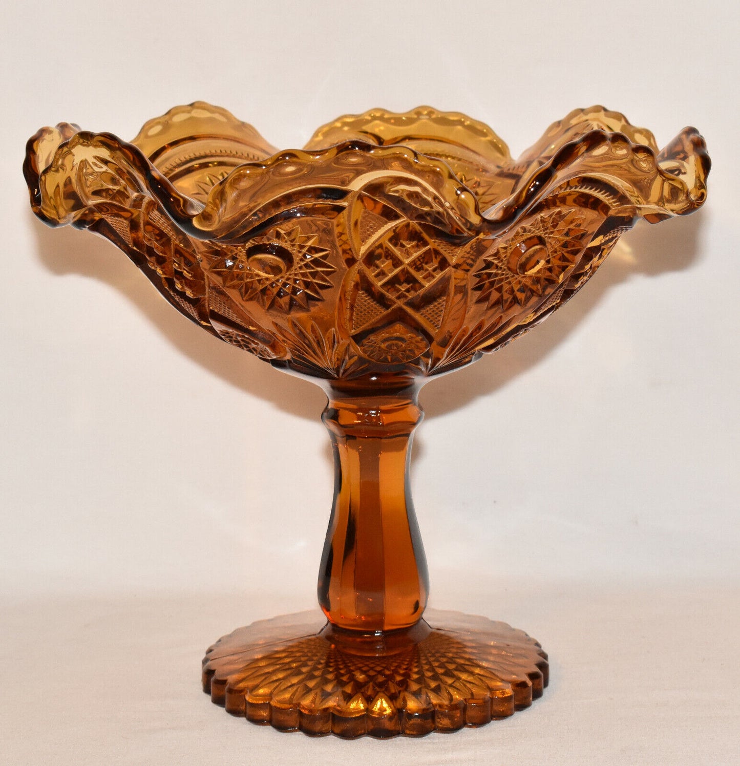 Vintage Imperial Glass Large Amber Compote Pedestal Bowl Display Centerpiece