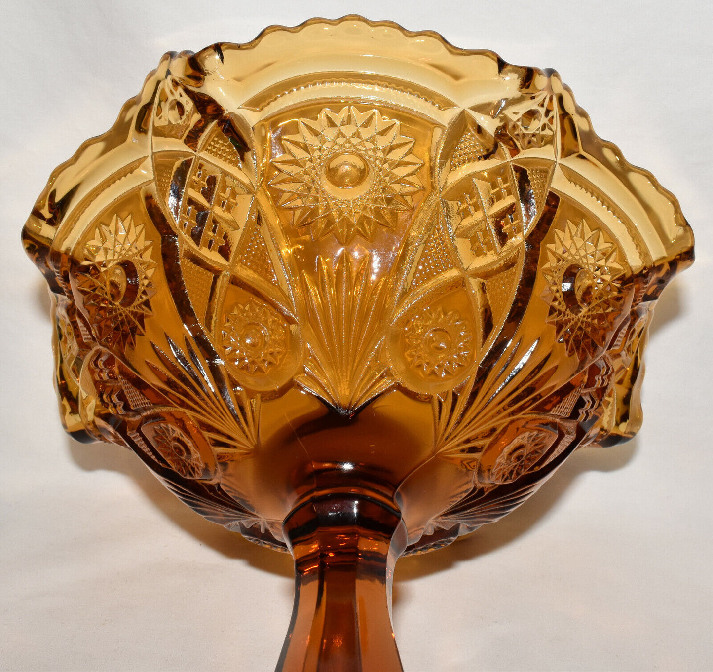 Vintage Imperial Glass Large Amber Compote Pedestal Bowl Display Centerpiece