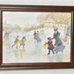 Vintage 11x14 Framed Watercolor Print by C Embrey Ice Skaters Village Park Landscape