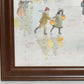 Vintage 11x14 Framed Watercolor Print by C Embrey Ice Skaters Village Park Landscape