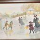 Vintage 11x14 Framed Watercolor Print by C Embrey Ice Skaters Village Park Landscape