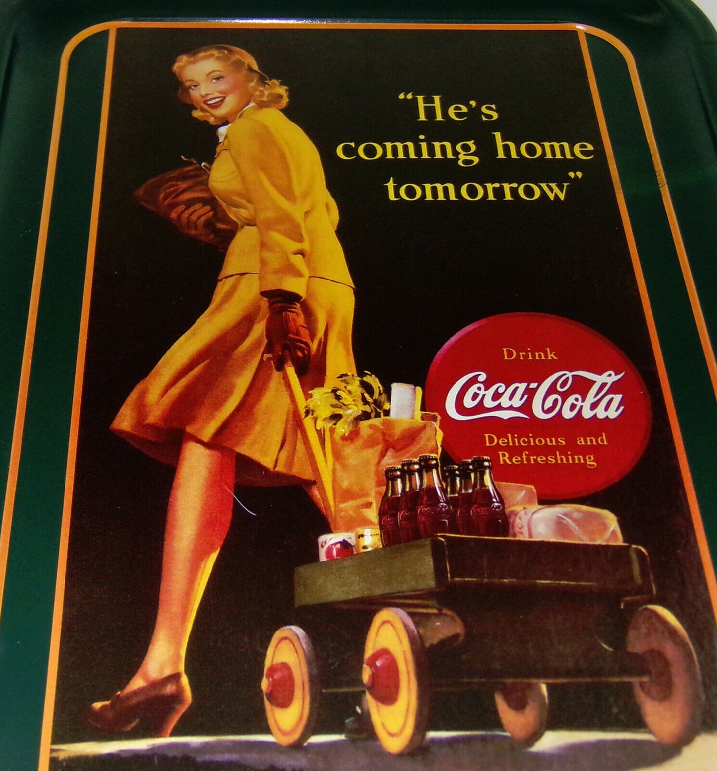 Vintage Coca Cola Tray Celebration*Groceries*Family*& Coca Cola Org Artwork 1944