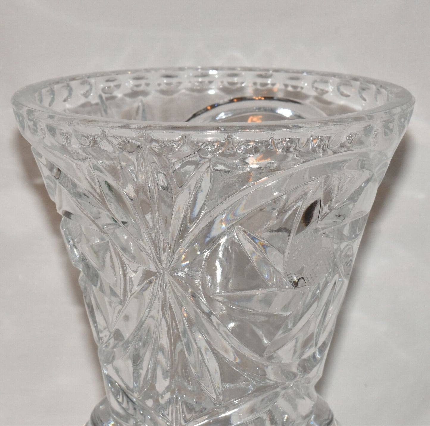 Vintage Cut Crystal Glass Flower Vase Deep Cut Crystal Glass w Floral Pattern
