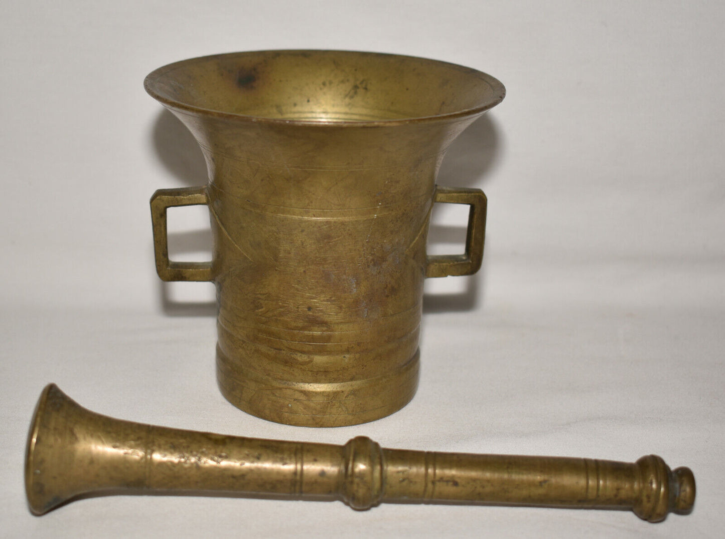 Antique Apothecary Mortar & Pestle Heavy Brass Signed Amaury 4J Gonzalez