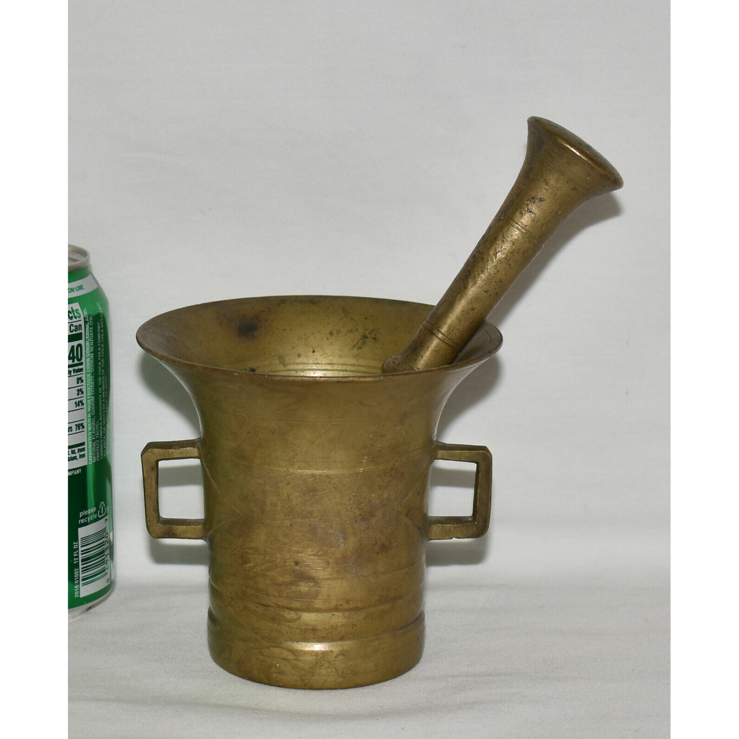 Antique Apothecary Mortar & Pestle Heavy Brass Signed Amaury 4J Gonzalez