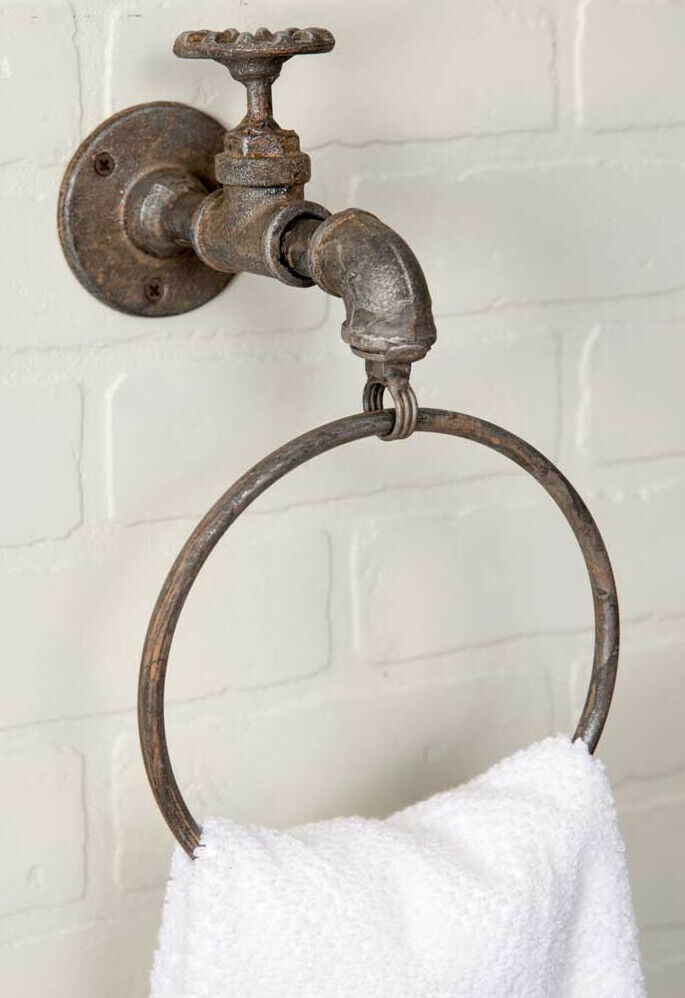 Spigot Towel Ring Towel Holder Wall Mount Cast Iron Farmhouse Rustic Industrial