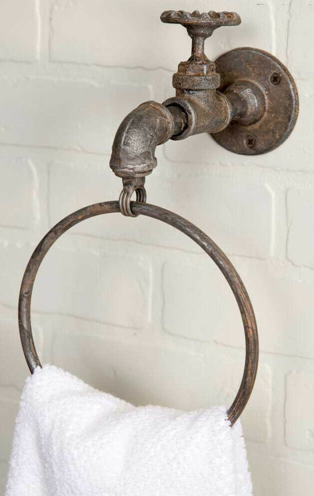 Spigot Towel Ring Towel Holder Wall Mount Cast Iron Farmhouse Rustic Industrial