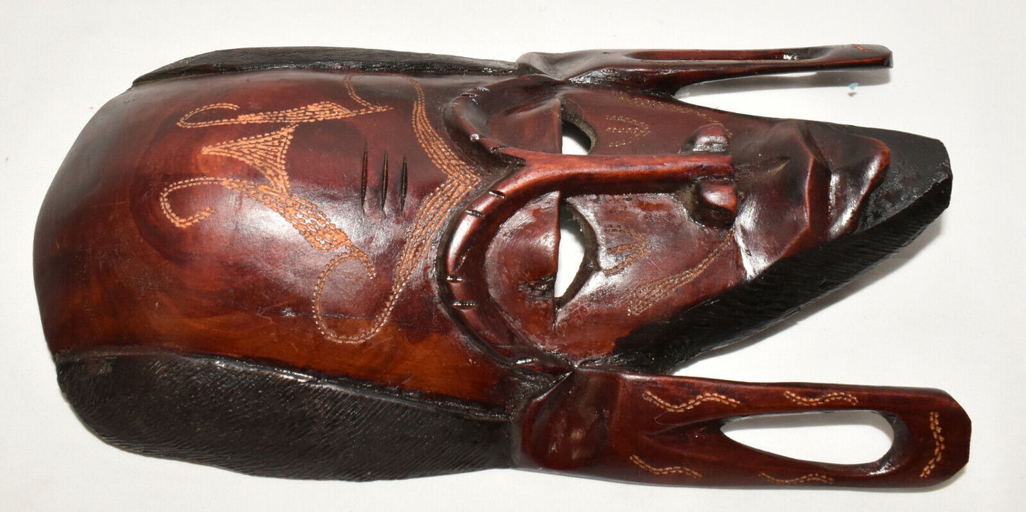 Vintage African Tribal Mask Sculpture Hand Carved Wooden Mask Wall Hanging Kenya