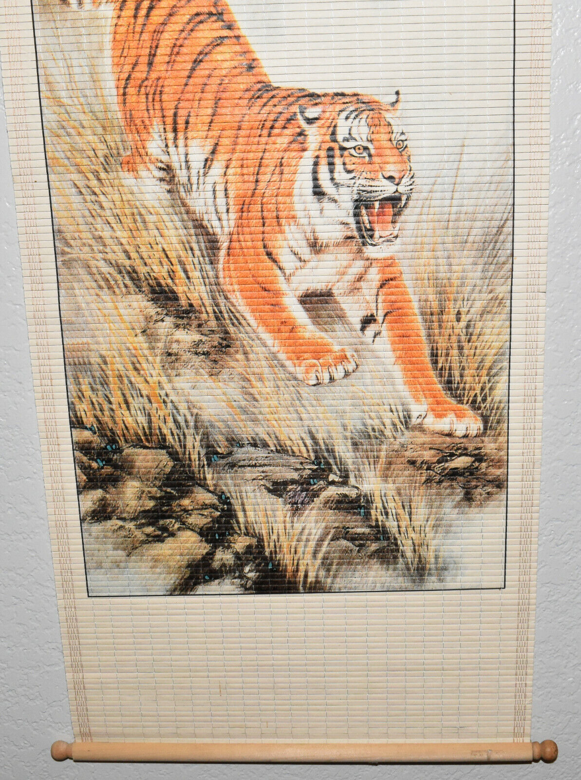 Vintage Asian Tiger Chinese Scroll 32.5" Wall Hanging Symbol of Strength Protection