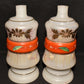 Pair Vintage Art Deco Hand Decorated Kerosene Oil Lamps Frosted Hand-Blown Glass