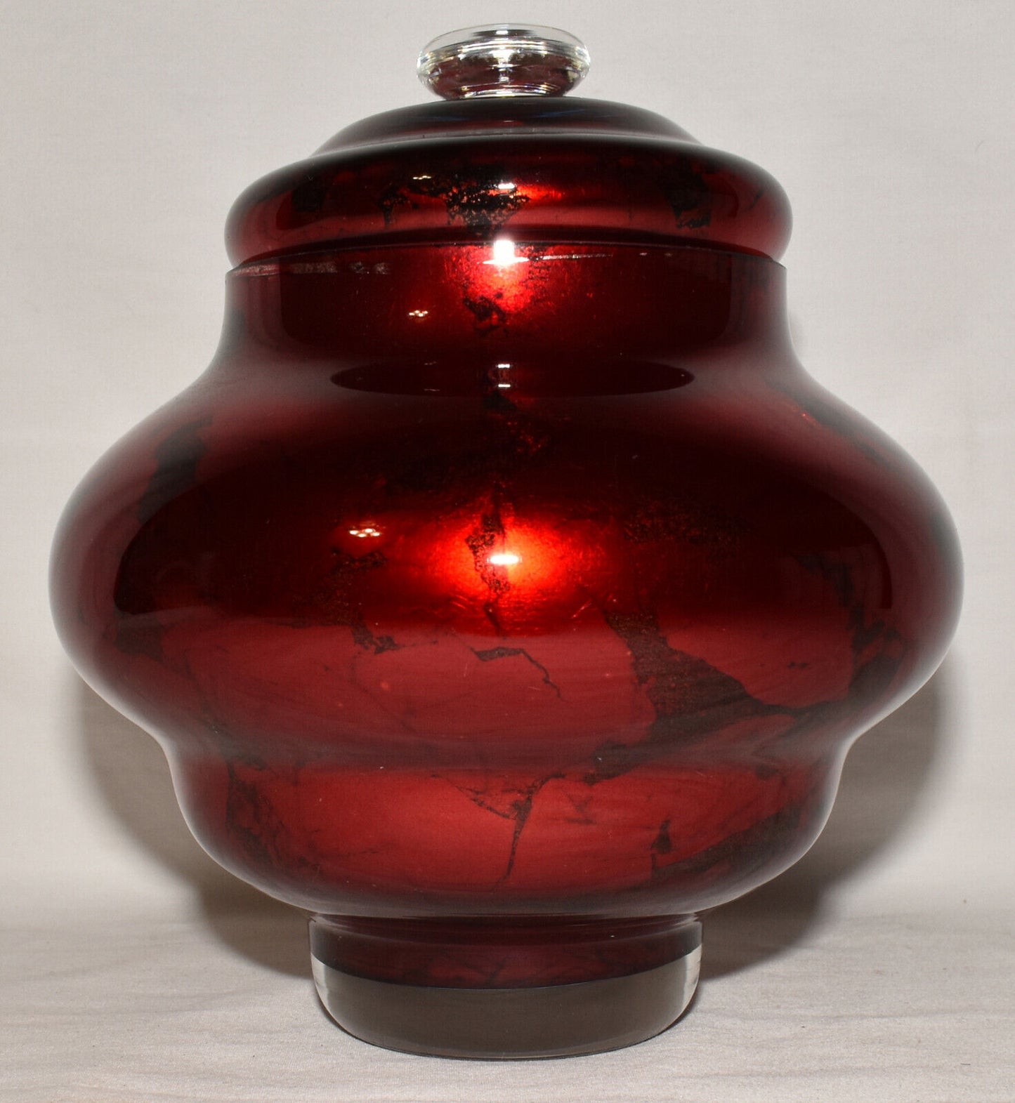 Vintage Mid Century Red Mercury Glass Lidded Urn Jar Bowl Hand Blown Lidded Urn