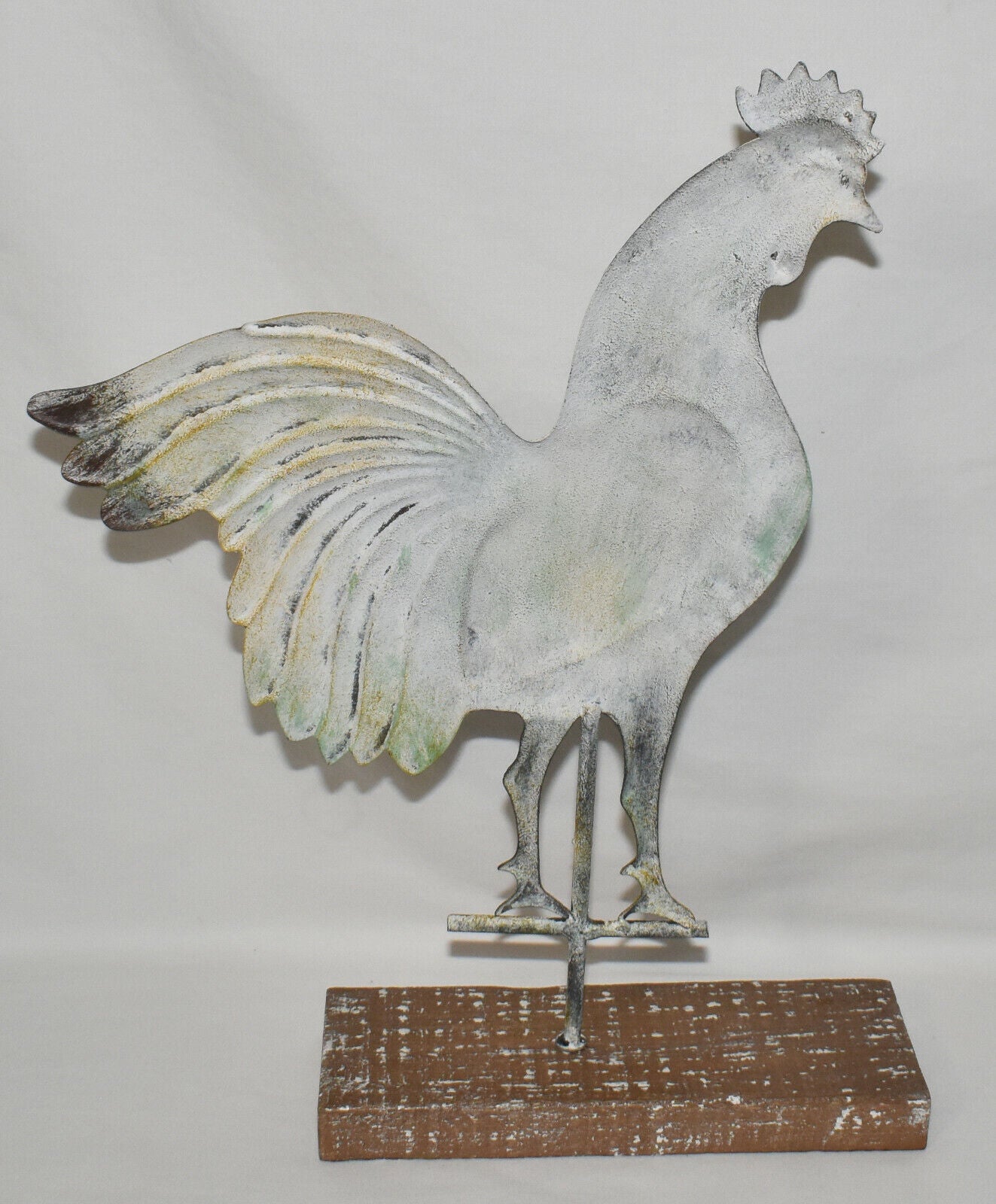 Farmhouse Weathervane Weather Vane Rooster on Wooden Base Rustic White One-Sided