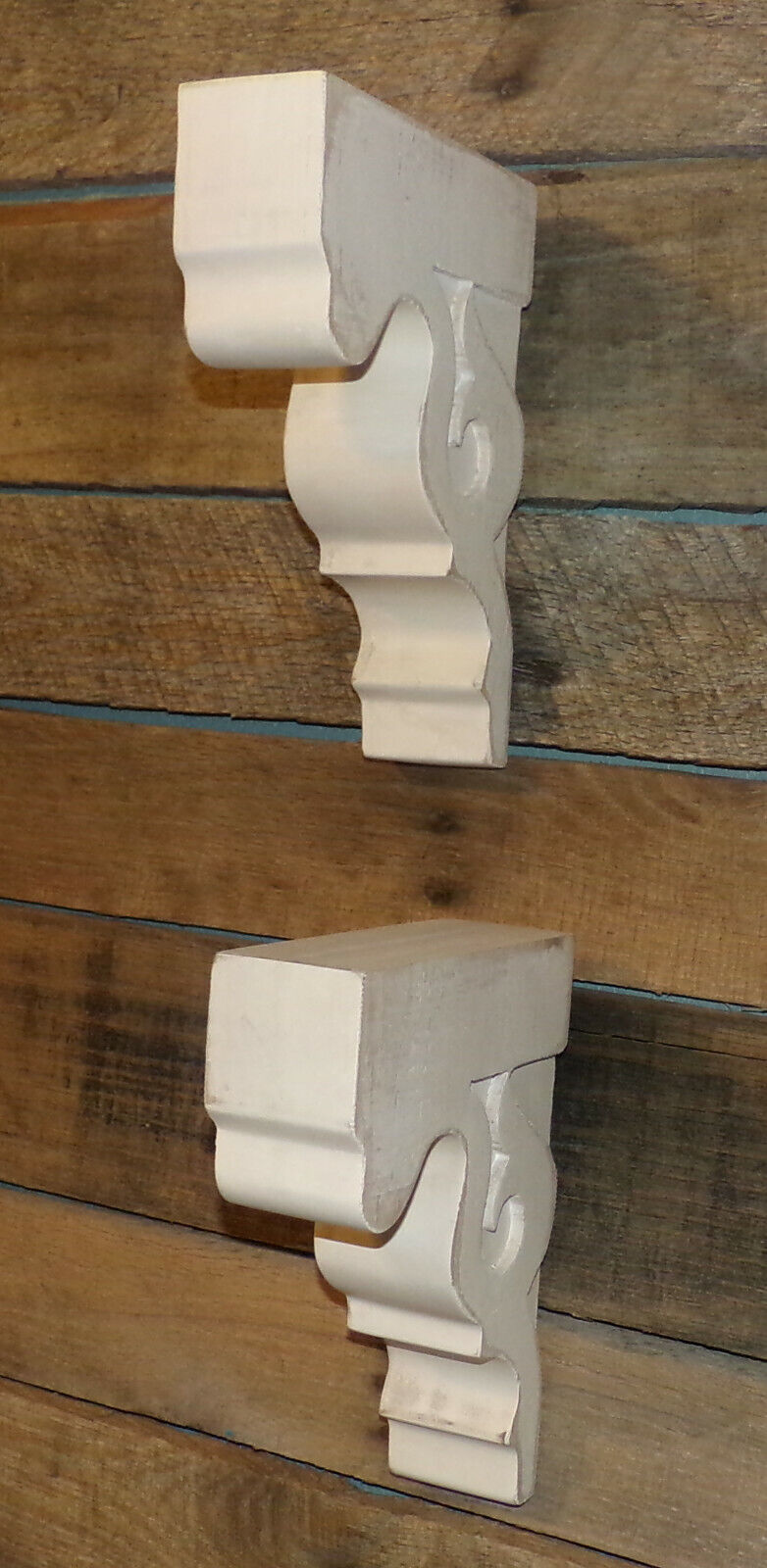 2pc Set Rustic Wood Corbels Distressed White 9" Corbels Brackets Wall Shelves