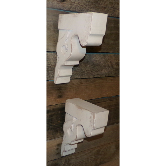 2pc Set Rustic Wood Corbels Distressed White 9" Corbels Brackets Wall Shelves