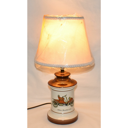 Vintage Table Desk Lamp with Shade Brown White Autocar Runabout 1902 Graphics