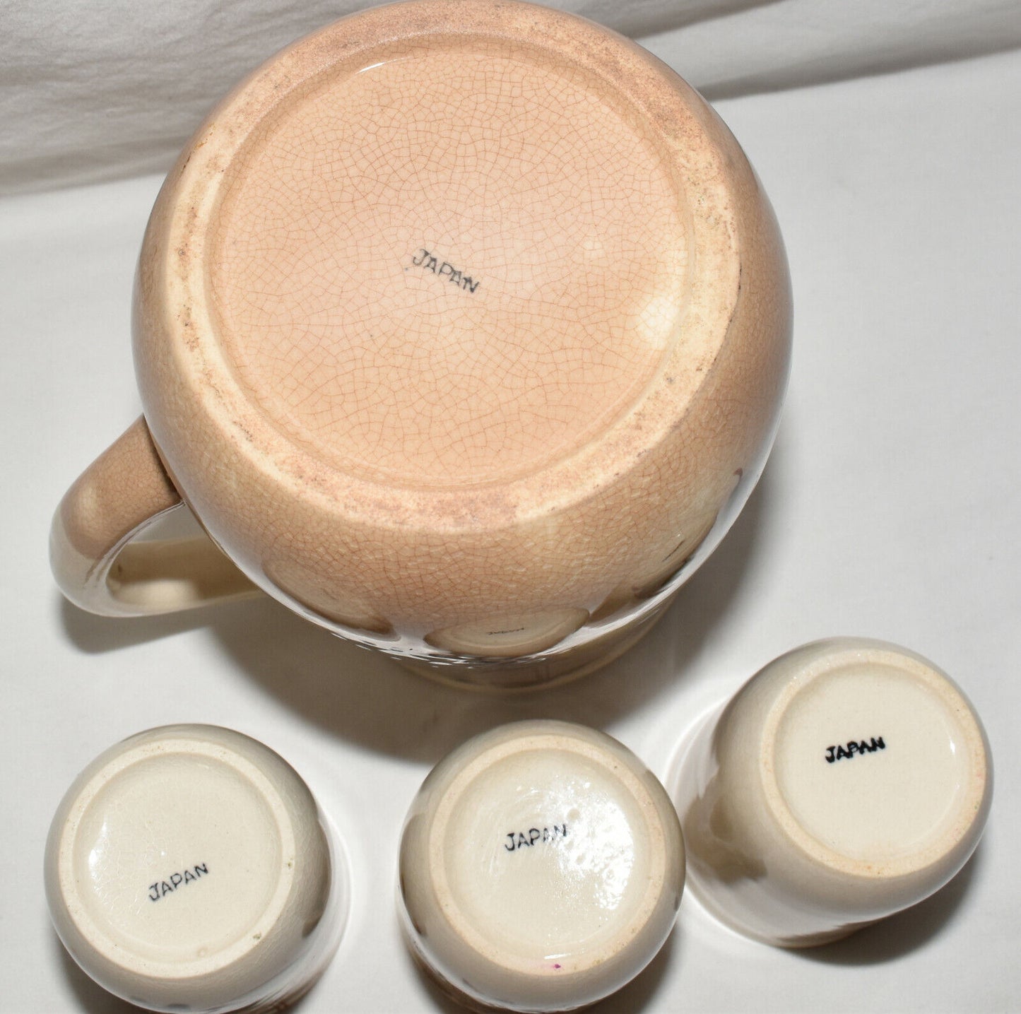 Vintage Nasco Japan Porcelain Pitcher Cups 4pcs Juice Pitcher & Cups Fruit Motif