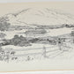 Vintage Black & White Original Lithograph w Steamboat Country Scene 16" x 20" Signed