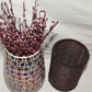 Vintage Stained Glass Mosaic Vase with Pip Rice Berry Sprays + Beaded Candle Jar