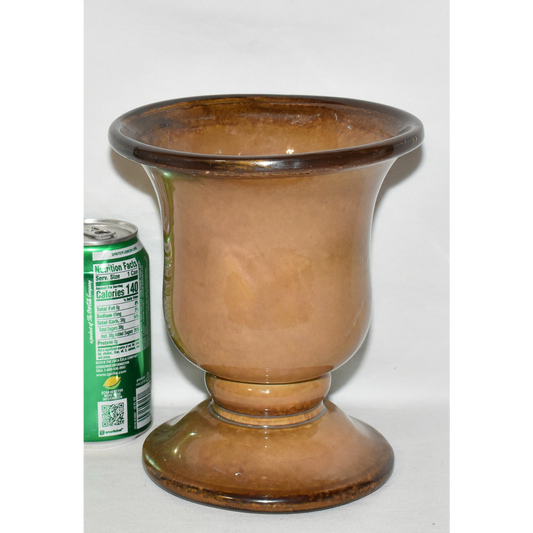 Vintage Ceramic Mottled Flower Vase Caramel Brown Glazed Pedestal Flower Vase
