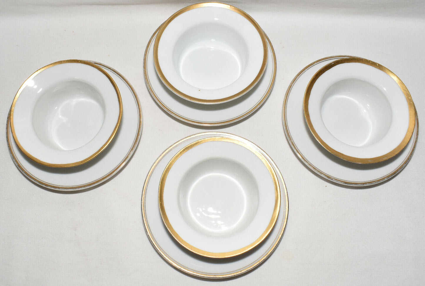 8pc Vintage Fitz Floyd Bavaria Demitasse Porcelain Plates Bowls White & Gold