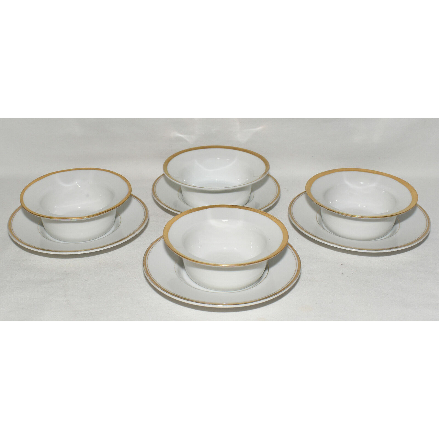 8pc Vintage Fitz Floyd Bavaria Demitasse Porcelain Plates Bowls White & Gold