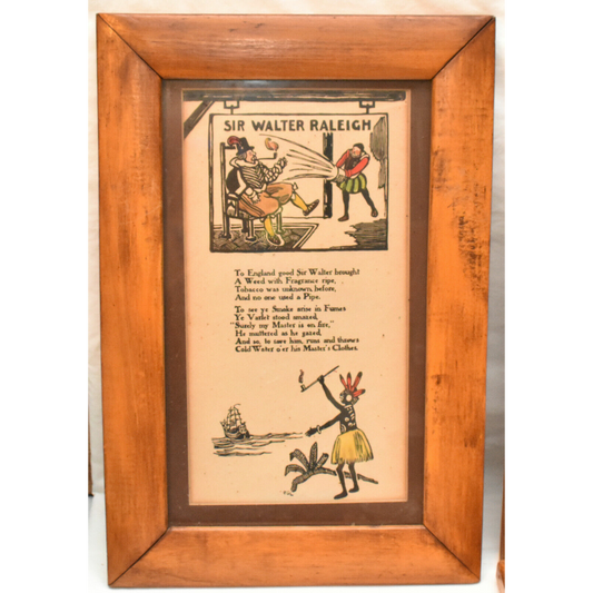 Antique 1910's Rhymes Of Ye Olde Sign Boards Sir Walter Raleigh Framed Book Page