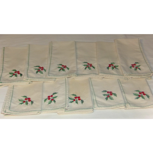 Christmas Dinner Napkins 15 x 15 Holiday Table Napkins Decor Beige w Red & Green