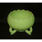 Vintage Fenton Satin Custard Glass Green Footed Orange Tree Rose Bowl Org. Sticker