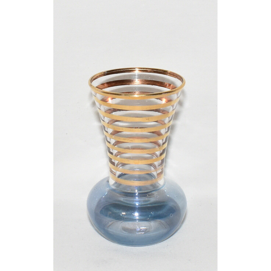 Vintage Bartlett Collins Bud Vase 3 7/8" Blue Colored Glass Vase w Gilt Stripes