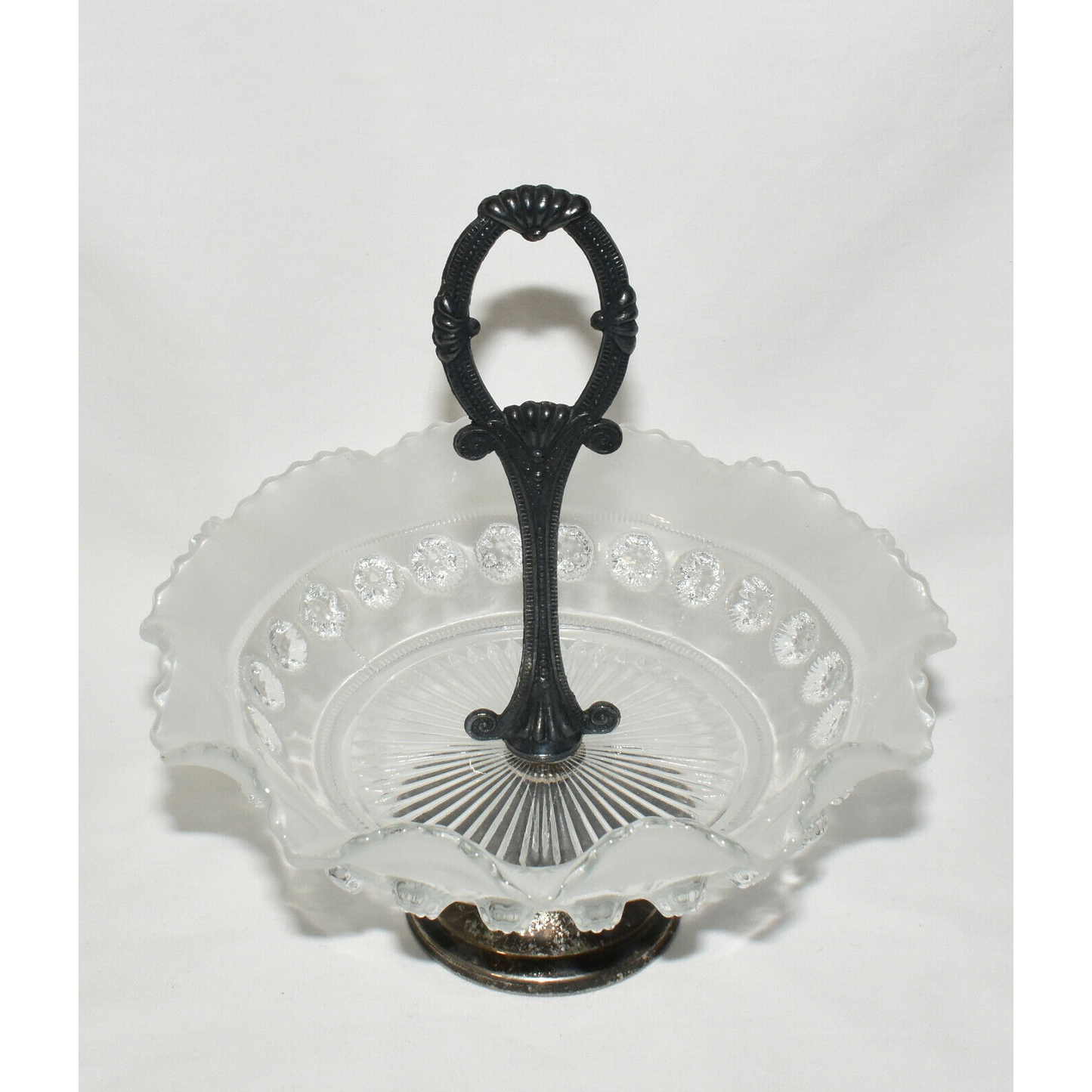 Vintage Bagley Silver Plated Crystal Glass Candy Dish Bowl Katherine Pattern England