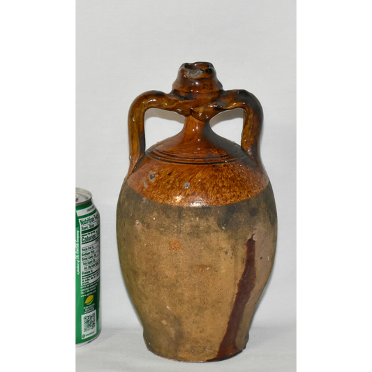 Antique Amphora Wine Oil Jug Primitive Half Glazed Brown Pottery Jug Jar